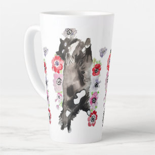 Tuxedo Cat Cute  Flowers Katten Waterverf Latte Mok