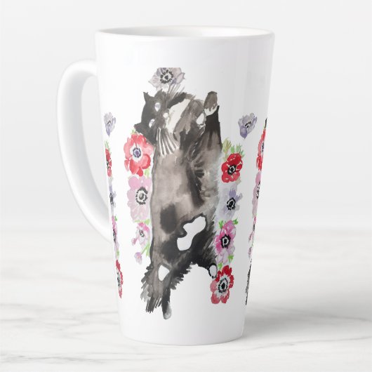 Tuxedo Cat Cute Flowers Katten Waterverf Latte Mok (Linkerhoek)