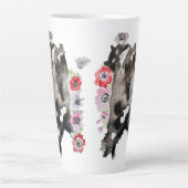 Tuxedo Cat Cute Flowers Katten Waterverf Latte Mok (Voorkant)