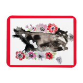 Tuxedo Cat Cute Flowers Katten Waterverf Magneet (Horizontaal)