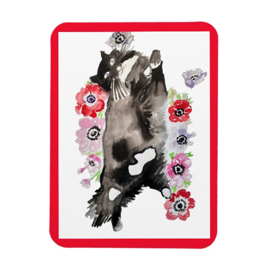 Tuxedo Cat Cute Flowers Katten Waterverf Magneet (Verticaal)