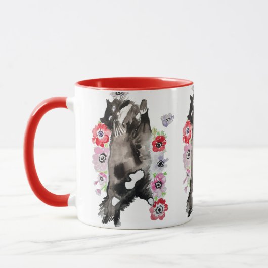 Tuxedo Cat Cute  Flowers Katten Waterverf Mok (Links)