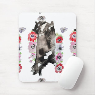 Tuxedo Cat Cute  Flowers Katten Waterverf Muismat