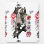 Tuxedo Cat Cute  Flowers Katten Waterverf Muismat (Voorkant)