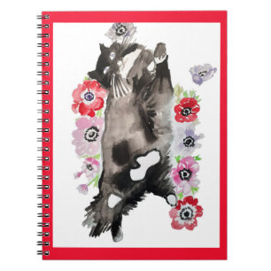Tuxedo Cat Cute  Flowers Katten Waterverf Notitieboek