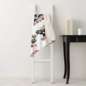 Tuxedo Cat Cute  Flowers Katten Waterverf Sherpa Deken (In situ)