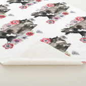 Tuxedo Cat Cute  Flowers Katten Waterverf Sherpa Deken (3/4)