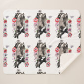 Tuxedo Cat Cute  Flowers Katten Waterverf Sherpa Deken (Voorkant (horizontaal))