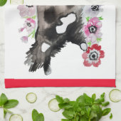 Tuxedo Cat Cute  Flowers Katten Waterverf Theedoek (Gevouwen)