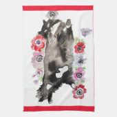 Tuxedo Cat Cute  Flowers Katten Waterverf Theedoek (Verticaal)