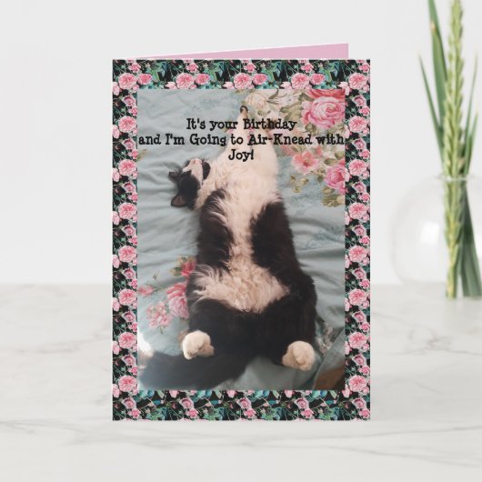 Tuxedo Cat Cute Funny Air Kneading Cats Roos Card Kaart (Voorkant)