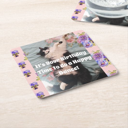 Tuxedo Cat Cute Funny Cats Happy Birthday Onderzet Kartonnen Onderzetters (Schuin)