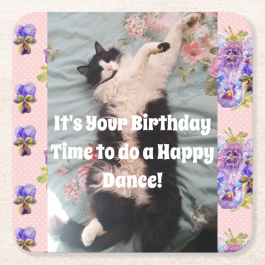 Tuxedo Cat Cute Funny Cats Happy Birthday Onderzet Kartonnen Onderzetters (Voorkant)