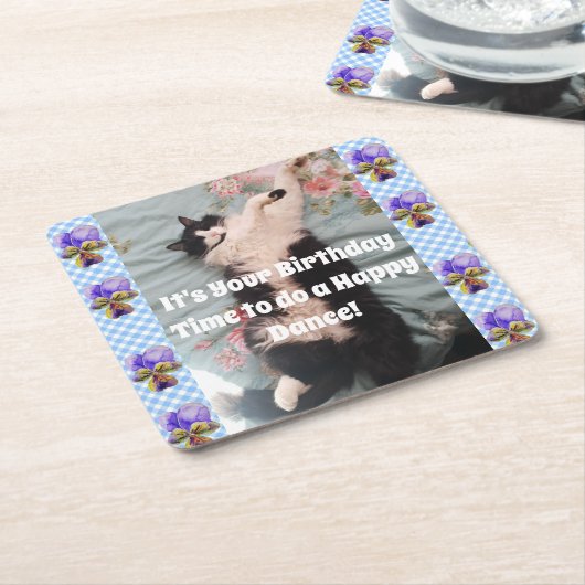 Tuxedo Cat Cute Funny Cats Happy Birthday Onderzet Kartonnen Onderzetters (Schuin)