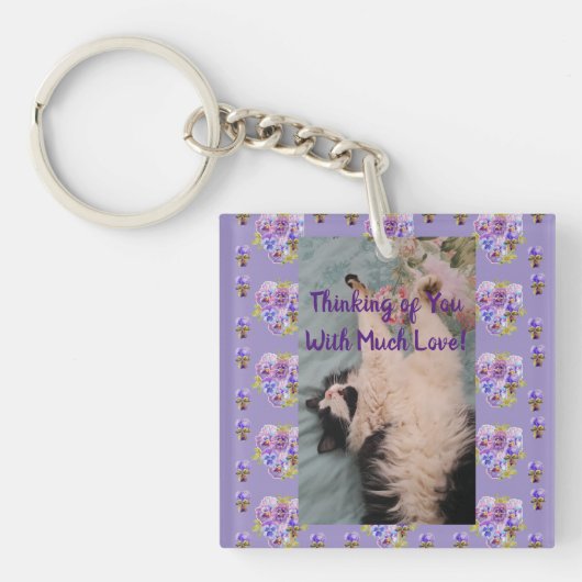 Tuxedo Cat Cute Funny Denking You Love Keyring Sleutelhanger (voorkant)