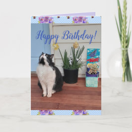 Tuxedo Cat Cute Funny Floral Happy Birthday-kaart Kaart