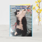 Tuxedo Cat Cute Funny Happy Dance Cats-kaart Kaart (Gele Bloem)