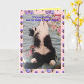 Tuxedo Cat Cute Funny Happy Dance Cats Viola Card Kaart (Gele Bloem)