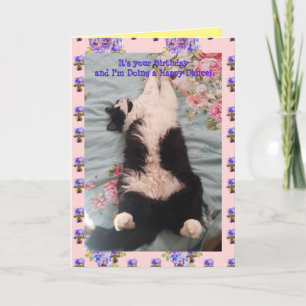 Tuxedo Cat Cute Funny Happy Dance Cats Viola Card Kaart