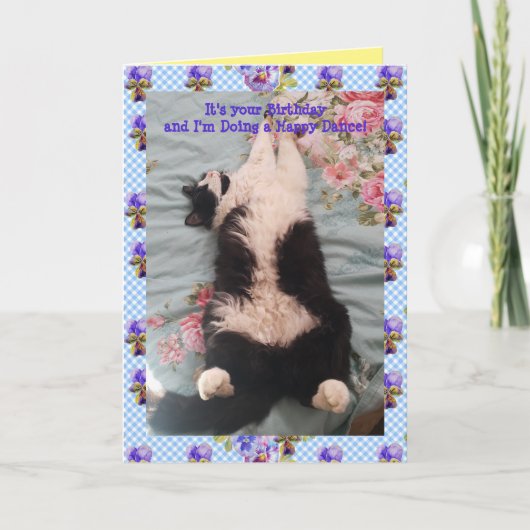 Tuxedo Cat Cute Funny Happy Dance Cats Viola Card Kaart (Voorkant)