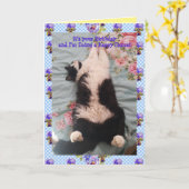 Tuxedo Cat Cute Funny Happy Dance Cats Viola Card Kaart (Gele Bloem)