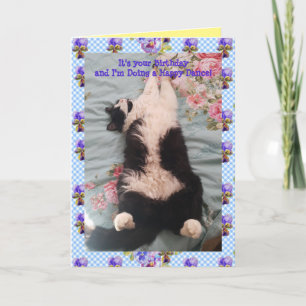 Tuxedo Cat Cute Funny Happy Dance Cats Viola Card Kaart