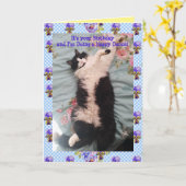 Tuxedo Cat Cute Funny Happy Dance Cats Viola Card Kaart (Gele Bloem)