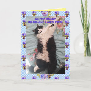 Tuxedo Cat Cute Funny Happy Dance Cats Viola Card Kaart