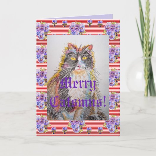 Tuxedo Cat Cute Funny Merry Catsmus Card Kaart (Voorkant)
