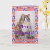 Tuxedo Cat Cute Funny Merry Catsmus Card Kaart (Gele Bloem)