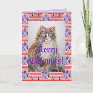 Tuxedo Cat Cute Funny Merry Catsmus Card Kaart