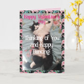 Tuxedo Cat Cute Funny Valentines Day Happy Dance Kaart (Gele Bloem)
