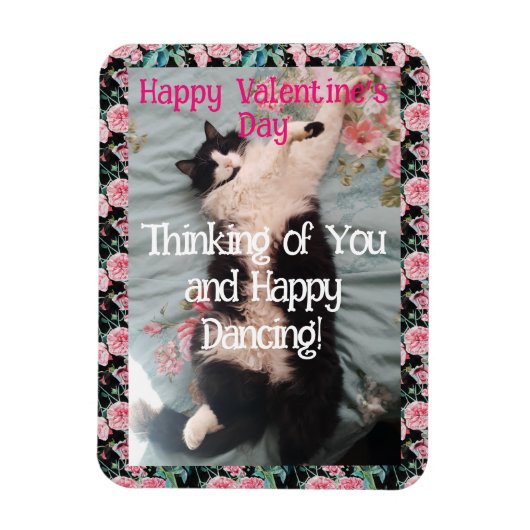 Tuxedo Cat Cute Funny Valentines Day Happy Dance Magneet (Verticaal)