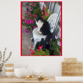 Tuxedo Cat Cute met bloemen zwarte katten Poster (Keuken)