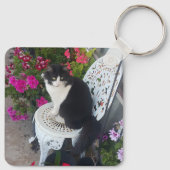 Tuxedo Cat Cute met bloemen zwarte katten Sleutelhanger (Achterkant)
