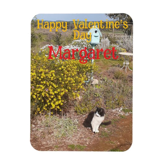 Tuxedo Cat Cute Red Yellow Valentines Wifes Name Magneet (Verticaal)