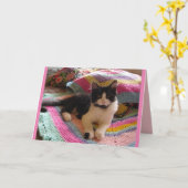 Tuxedo Cat Cute Slaping op Crochet Rug-kattenkaart Kaart (Gele Bloem)