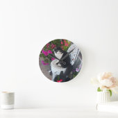 Tuxedo Cat Cute with Pretty Flowers Black Cats Ronde Klok (Huis)