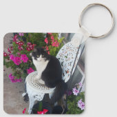 Tuxedo Cat Cute with Pretty Flowers Black Cats Sleutelhanger (Achterkant)