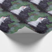 Tuxedo Cat die op sneeuw kijkt, oliepastel Cadeaupapier (Hoek)