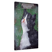 Tuxedo Cat die op sneeuw kijkt, oliepastel Klembord (Rechts)