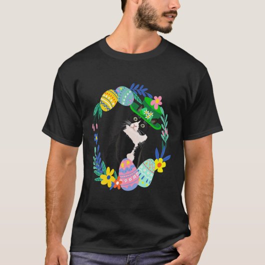 Tuxedo Cat Easter Eggs Bunny Pet T-shirt (Voorkant)