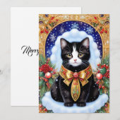 Tuxedo Cat Elegant Goud Lijst Vintage Kerstmis Feestdagenkaart (Voorkant / Achterkant)