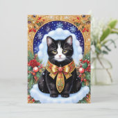 Tuxedo Cat Elegant Goud Lijst Vintage Kerstmis Feestdagenkaart (Staand voorkant)