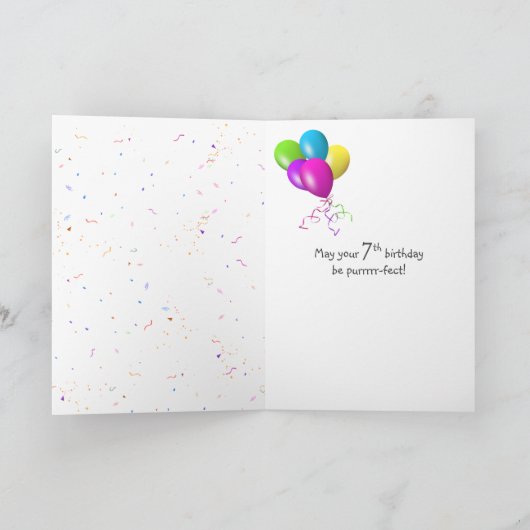 Tuxedo Cat en 7e Verjaardagsballon Kaart (Binnen)