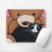 Tuxedo Cat en Big Teddy Bear | Kat Art Mousepad Muismat (Met muis)