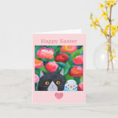 Tuxedo Cat en Blue Budge Unieke volkskunst Pasen Kaart (Gele Bloem)