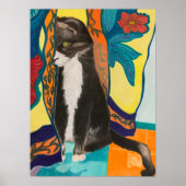 Tuxedo Cat en geborduurde gordijnen Poster (Voorkant)