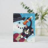 Tuxedo Cat en Gentleman Snowman Briefkaart (Staand voorkant)