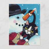 Tuxedo Cat en Gentleman Snowman Briefkaart (Voorkant)